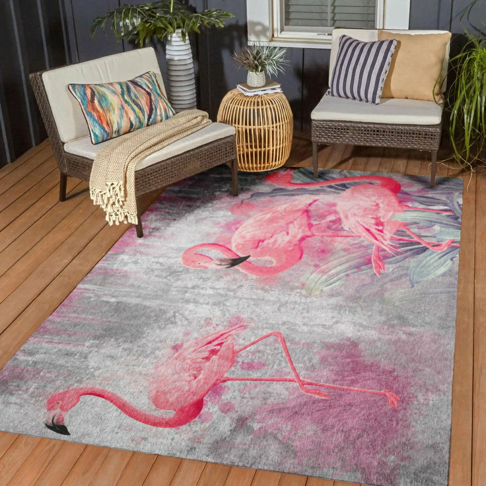 Plow & Hearth Tropical Flamingos Polyester Area Rug