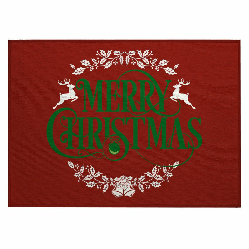 Plow & Hearth Wonderland Merry Christmas Red Polyester Area Rug