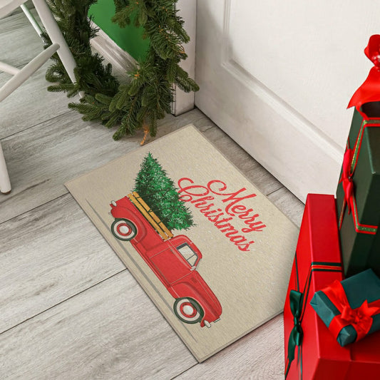 Plow & Hearth Wonderland Merry Christmas Truck Polyester Area Rug