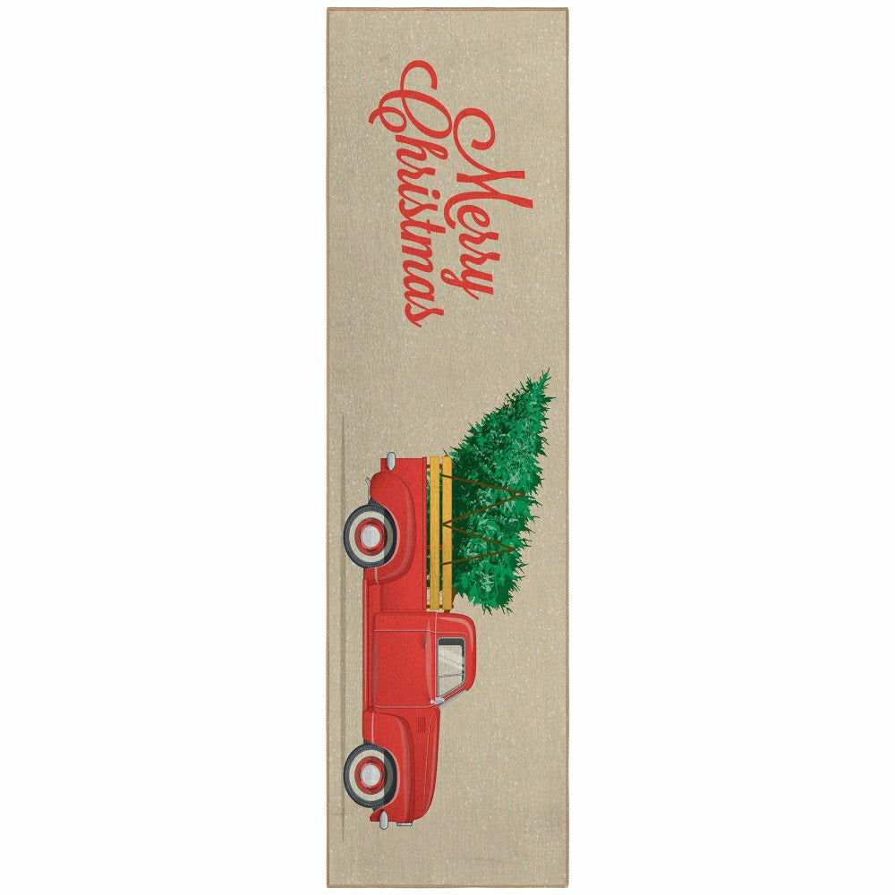 Plow & Hearth Wonderland Merry Christmas Truck Polyester Area Rug