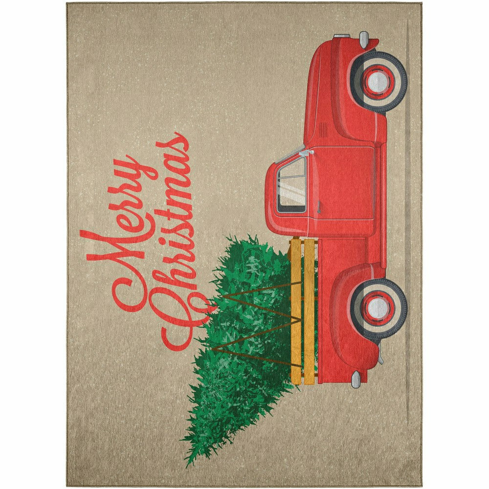 Plow & Hearth Wonderland Merry Christmas Truck Polyester Area Rug