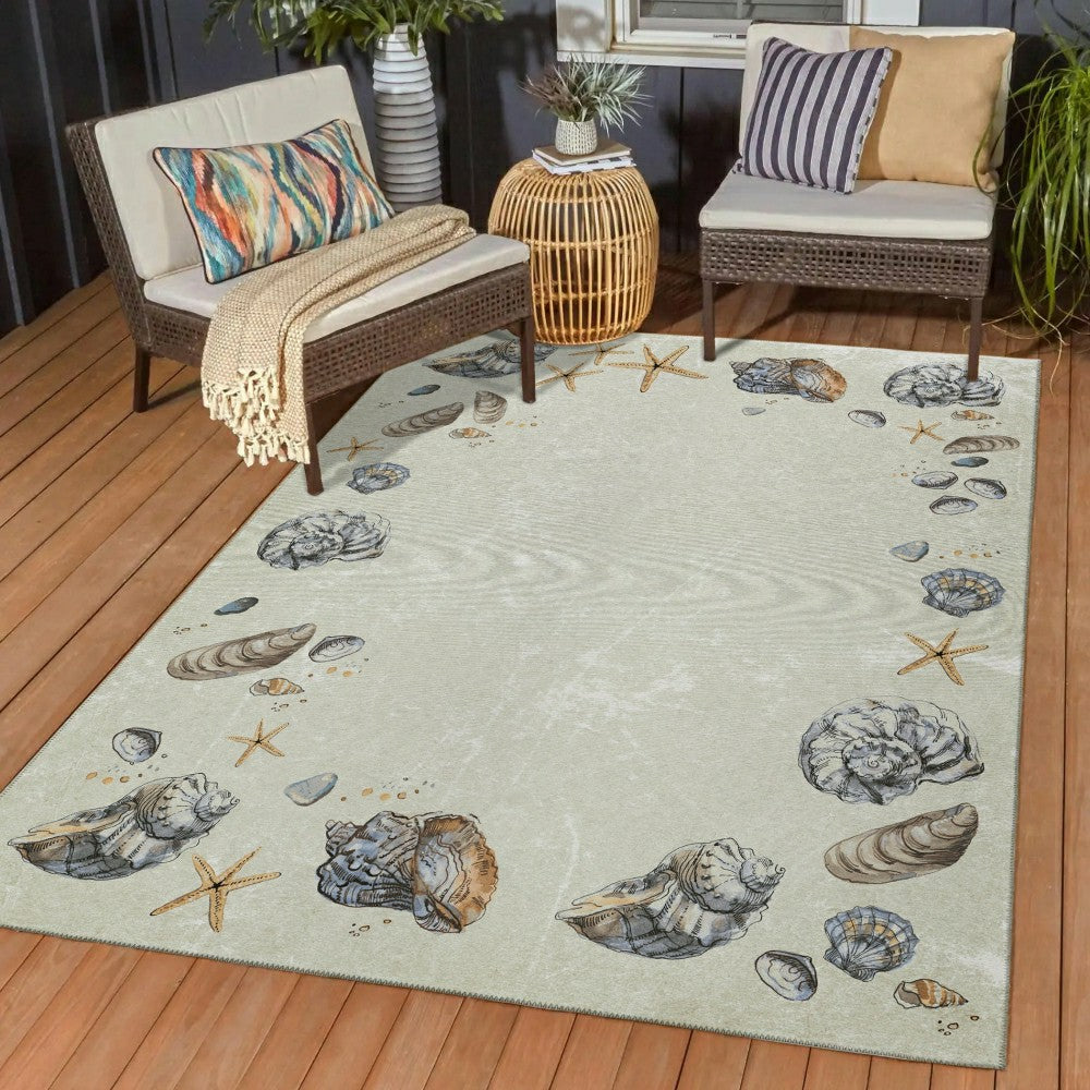 Plow & Hearth Seabreeze Seashell Polyester Area Rug
