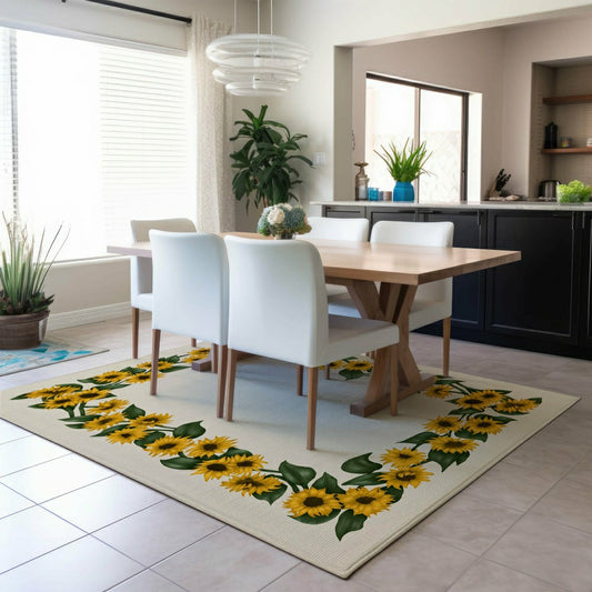 Plow & Hearth Kendall Sunflowers Borders Polyester Area Rug