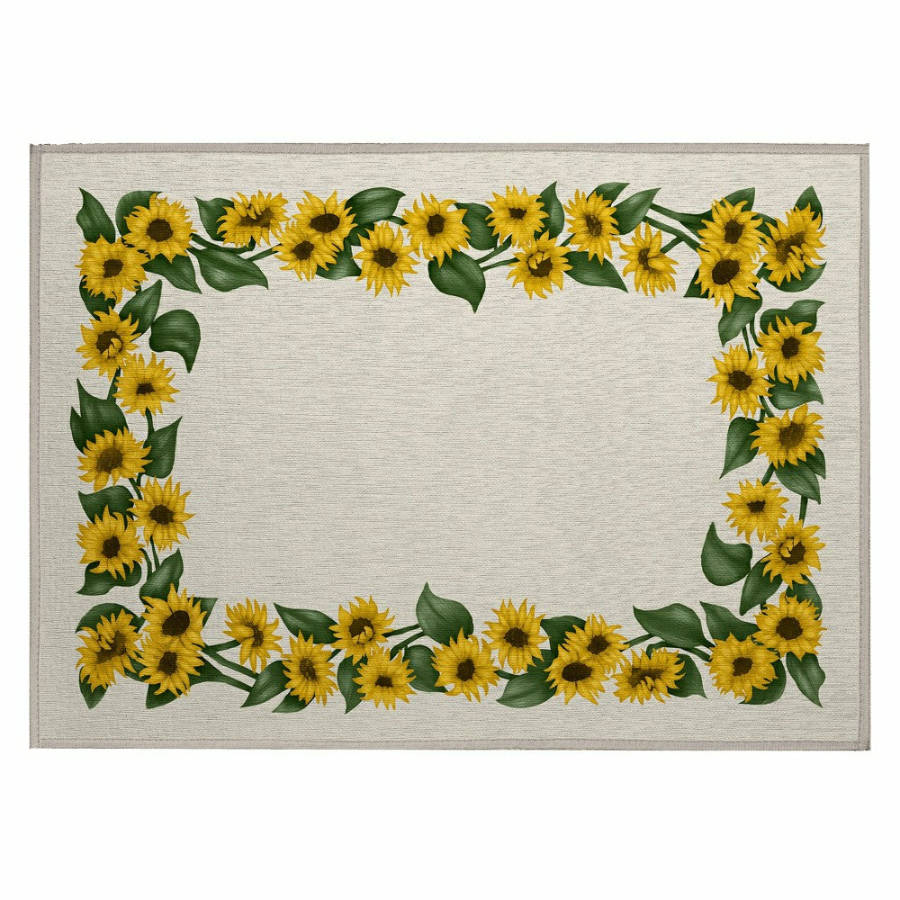 Plow & Hearth Kendall Sunflowers Borders Polyester Area Rug