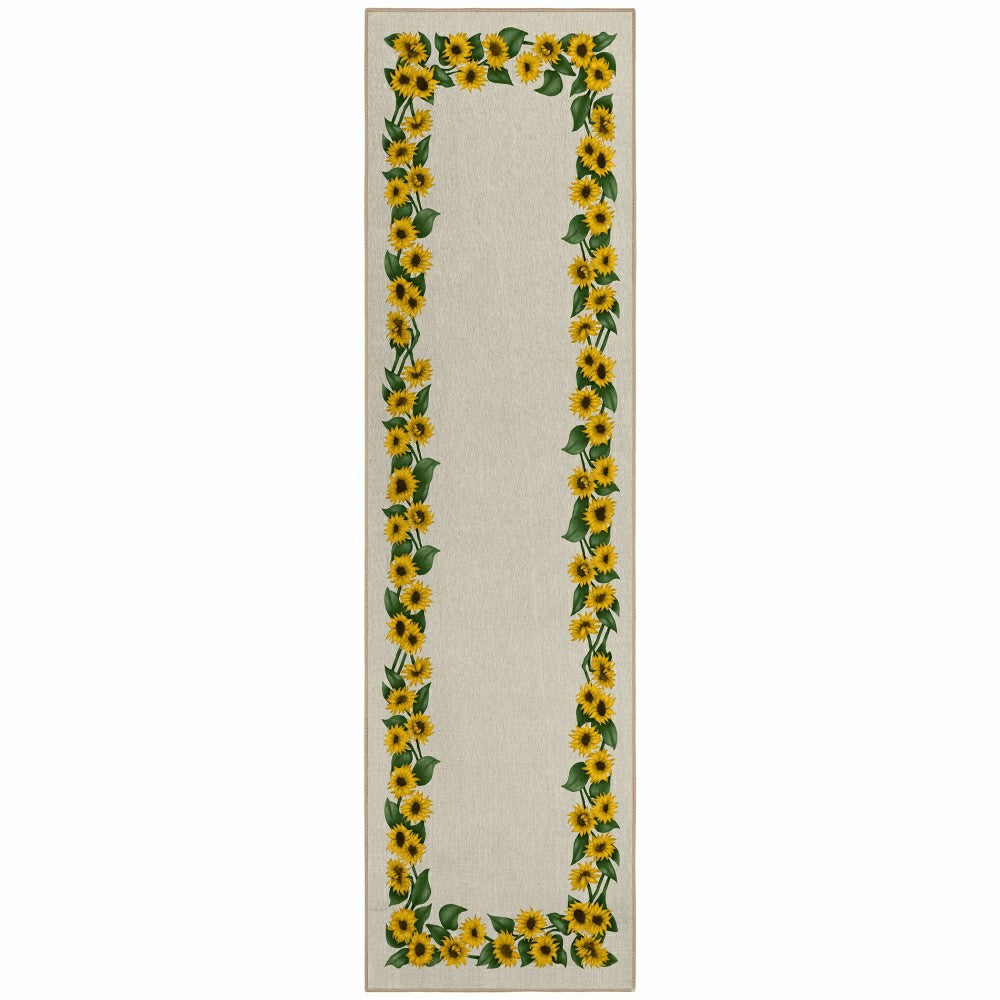 Plow & Hearth Kendall Sunflowers Borders Polyester Area Rug