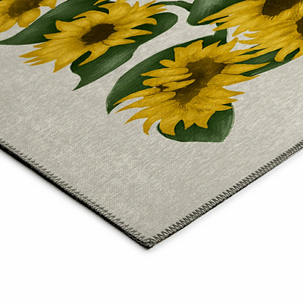 Plow & Hearth Kendall Sunflowers Borders Polyester Area Rug