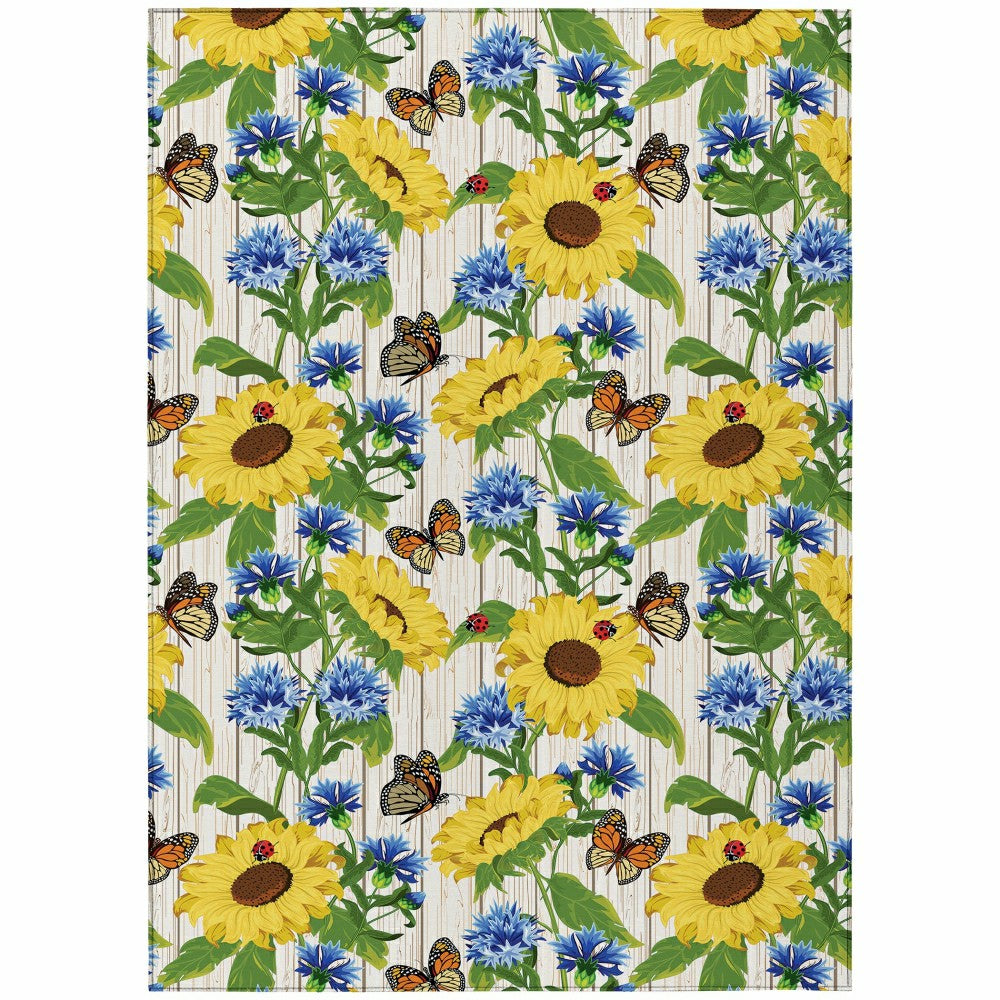 Plow & Hearth Kendall Sunflowers Polyester Area Rug
