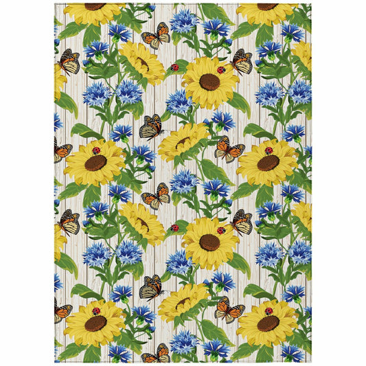 Plow & Hearth Kendall Sunflowers Polyester Area Rug