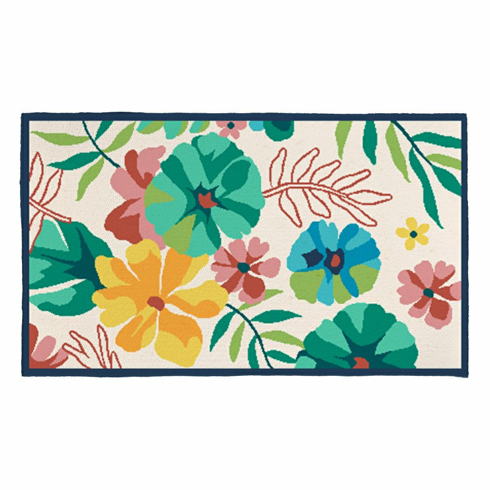 Plow & Hearth Vibrant Flowers Indoor/Outdoor Hooked Rug 24"x42"