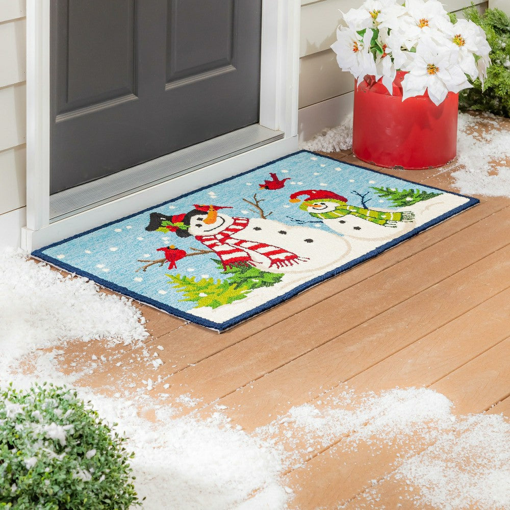Plow & Hearth Indoor/Outdoor Hooked Rug Snowman With Friends Polypropylene, 24"x42"