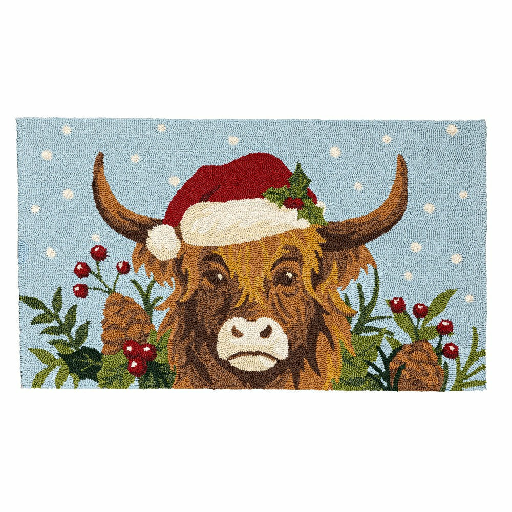 Plow & Hearth Indoor/Outdoor Hooked Rug Highland Cow Polypropylene, 24"x42"