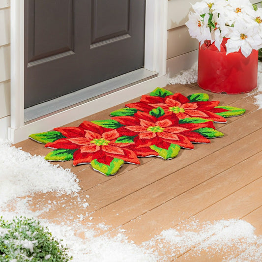 Plow & Hearth Indoor/Outdoor Hooked Rug Poinsettia Polypropylene, 24"x42"