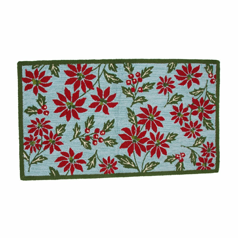 Plow & Hearth Indoor/Outdoor Poinsettia Hooked Polypropylene Accent Rug 24"X42"