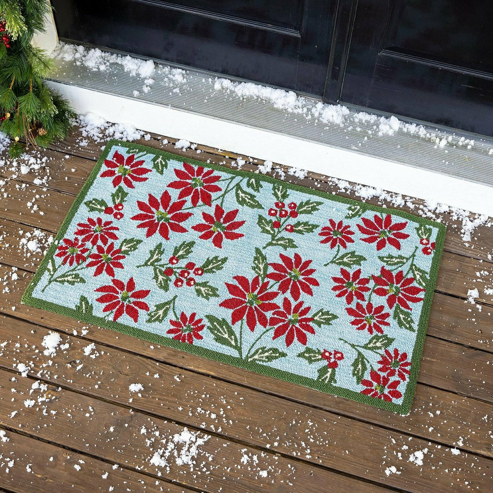 Plow & Hearth Indoor/Outdoor Poinsettia Hooked Polypropylene Accent Rug 24"X42"