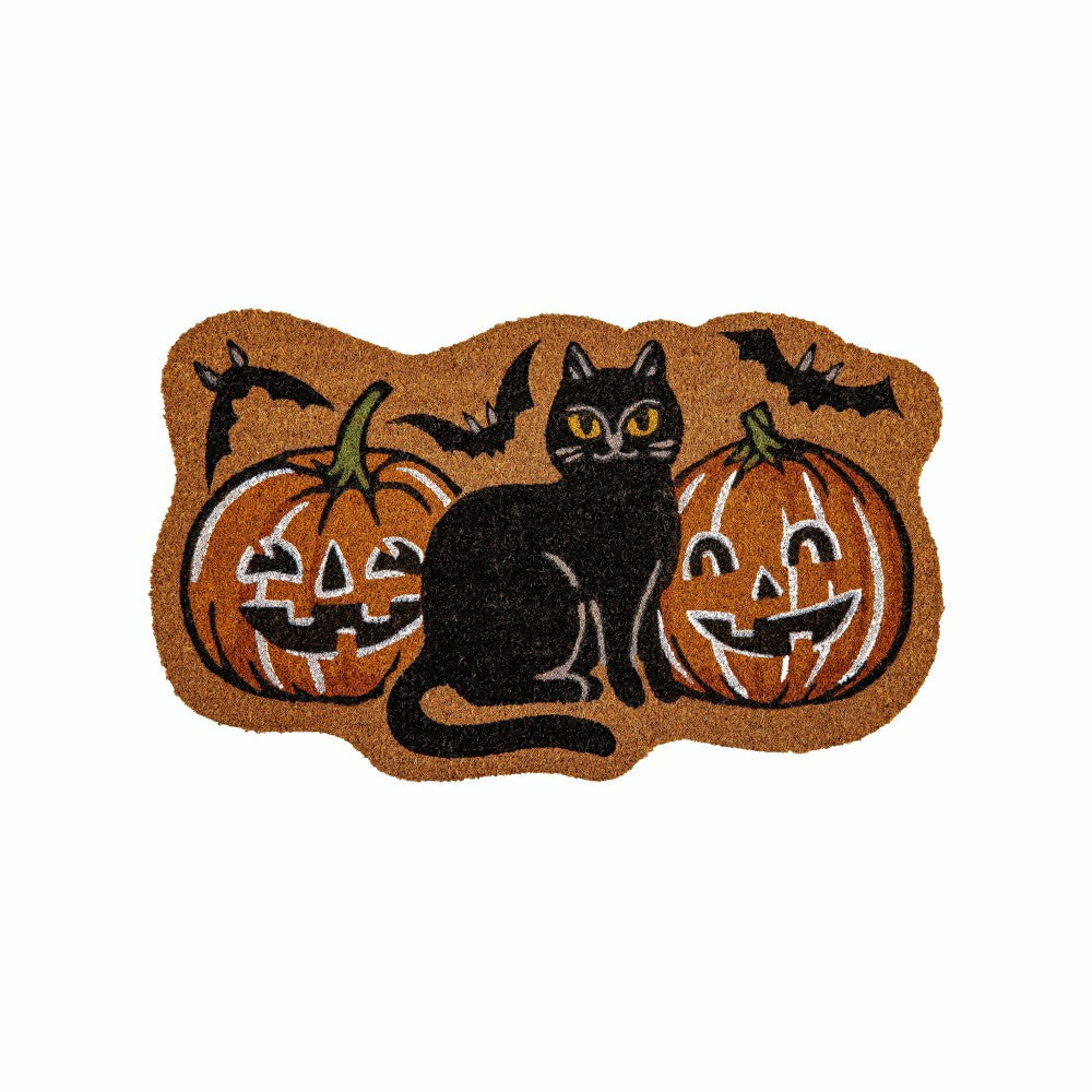 Plow & Hearth Pumpkin Patch Cat Shaped Coir Mat