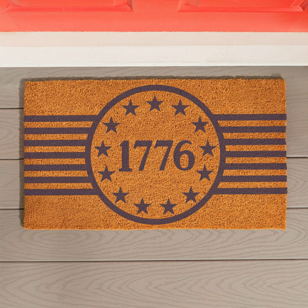 Plow & Hearth Red White & Bloom Coir Mat,"1776", 28"x16"