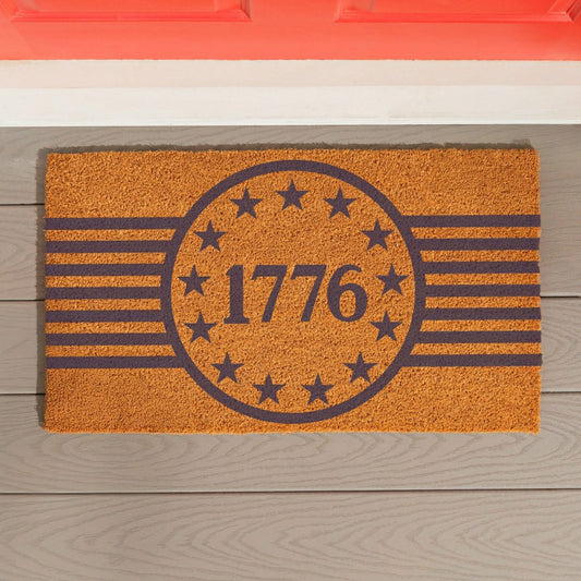 Plow & Hearth Red White & Bloom Coir Mat,"1776", 28"x16"
