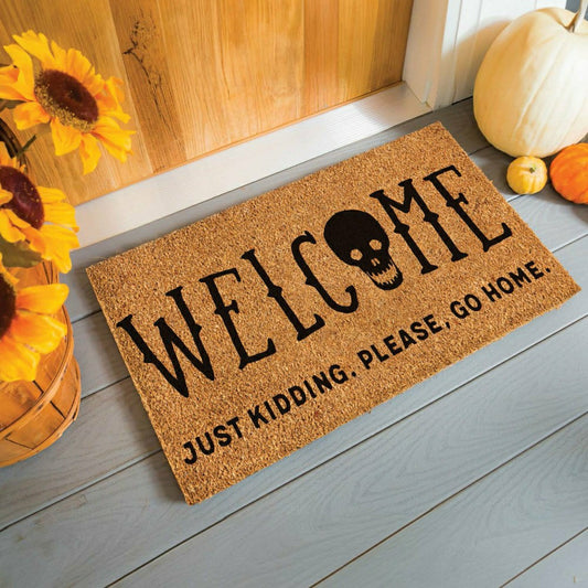 Plow & Hearth 28" x 16" Nature Coir Mat, Welcome Just Kidding, Please Go Home