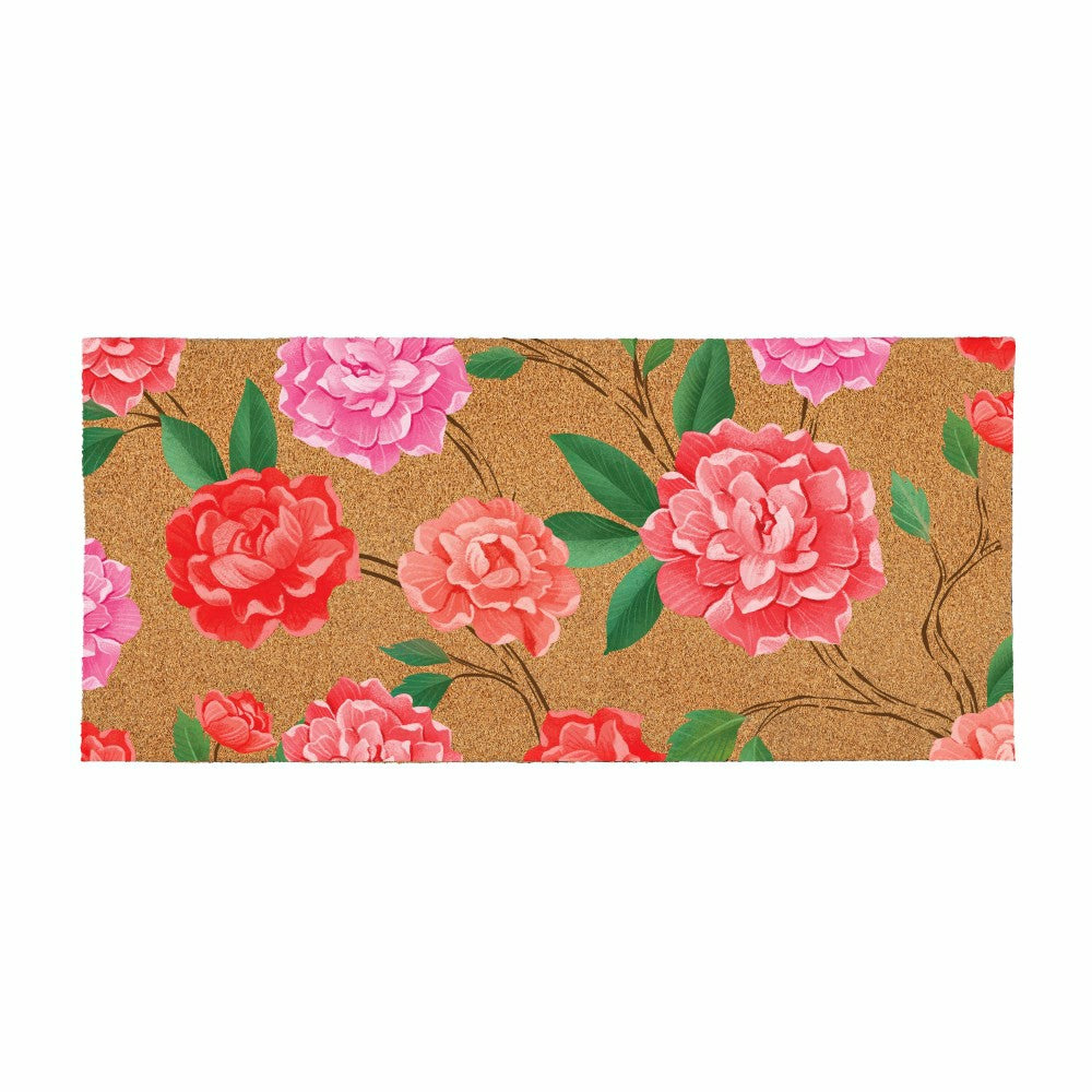 Plow & Hearth EG Studio Home Coordinates Roses Flocked Coir Sassafras Switch Mat, 22"x10"