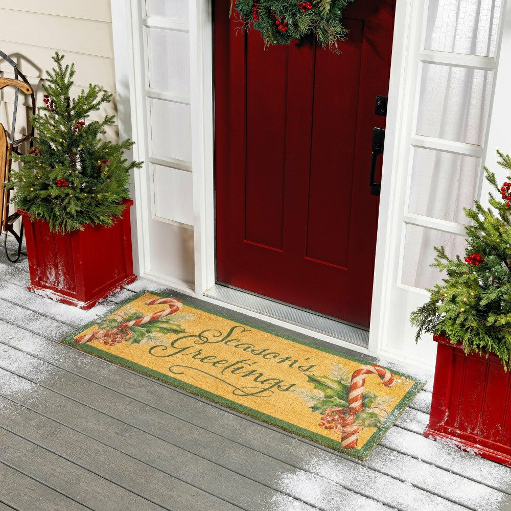 Plow & Hearth Season's Greetings, Coir Mat, 24"x60"