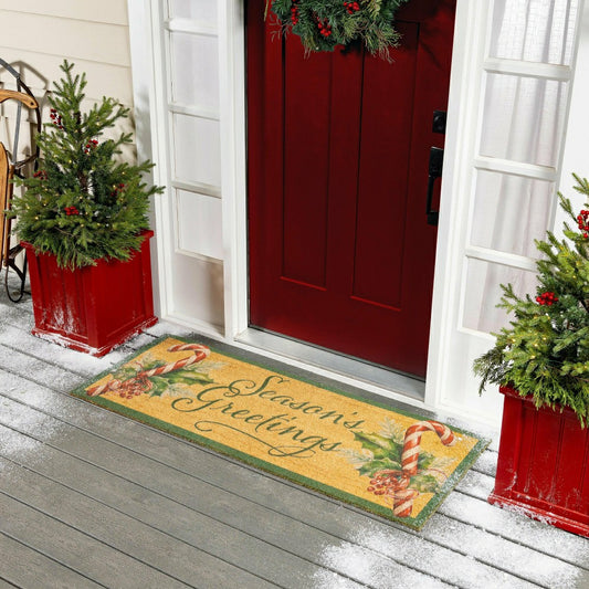 Plow & Hearth Season's Greetings, Coir Mat, 24"x60"