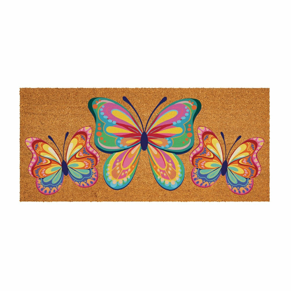 Plow & Hearth Bunny Blooms Bows & Butterfly, Flocked Coir Sassafras Switch Mat 22"x1