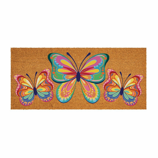 Plow & Hearth Bunny Blooms Bows & Butterfly, Flocked Coir Sassafras Switch Mat 22"x1