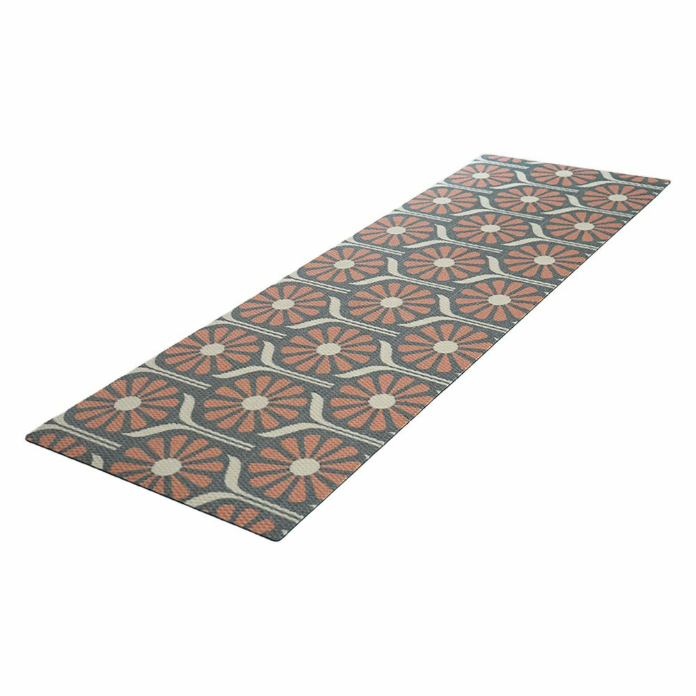 Plow & Hearth Neighburly Retro Daisies Doormat ,Pink/Grey Double Door