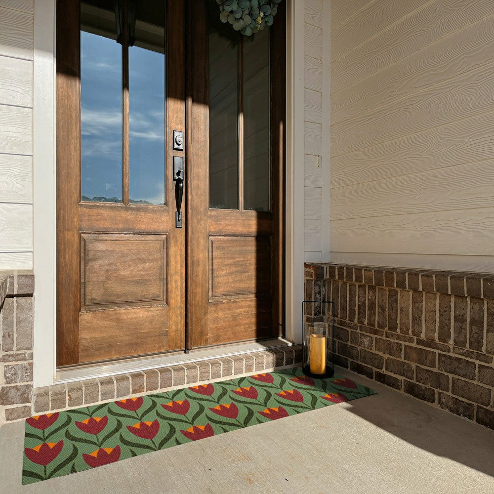 Plow & Hearth Neighburly Buttercups Doormat, Berry & Sage Double Door