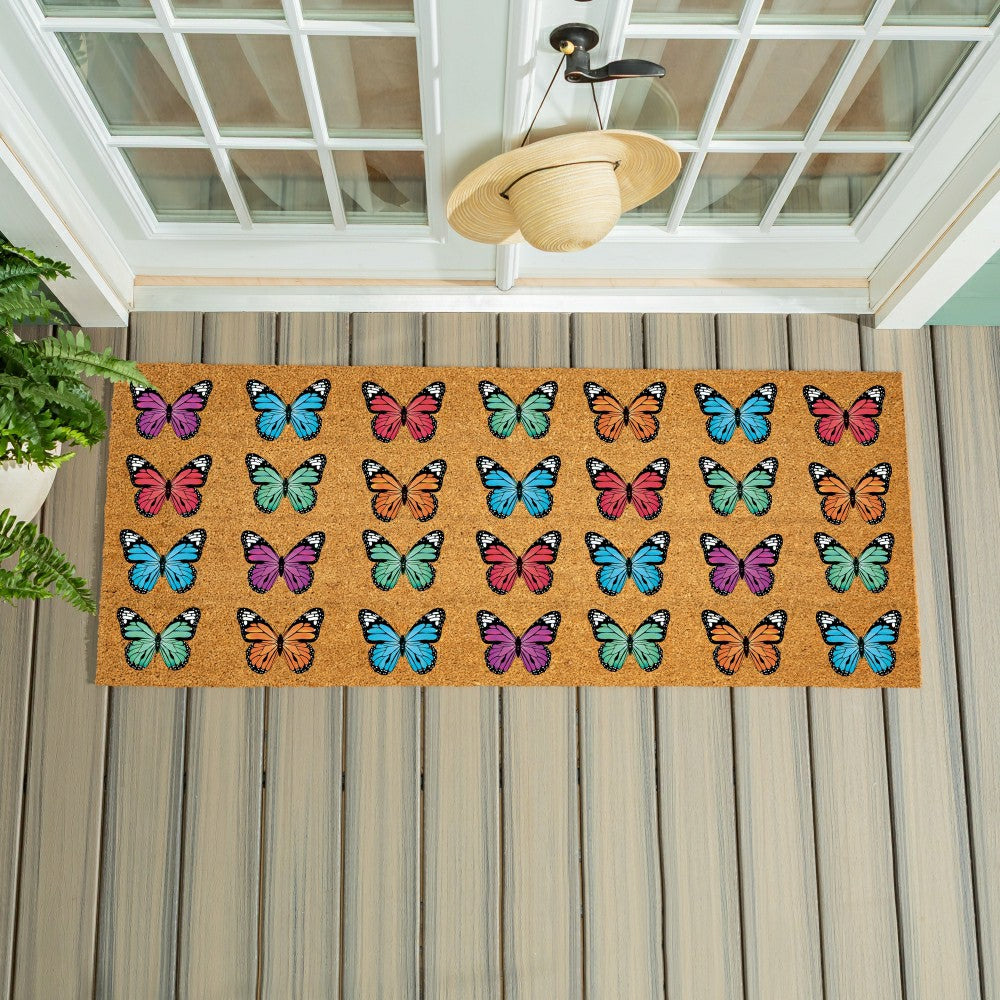 Plow & Hearth What She Shed Butterfly Family, Coir Mat, 60"x24"