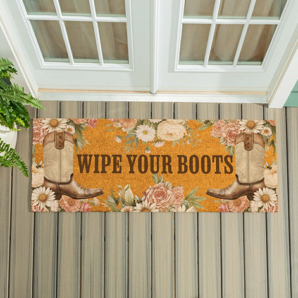 Plow & Hearth Petal & Plow Floral Boots, Coir Mat, 60"x24"