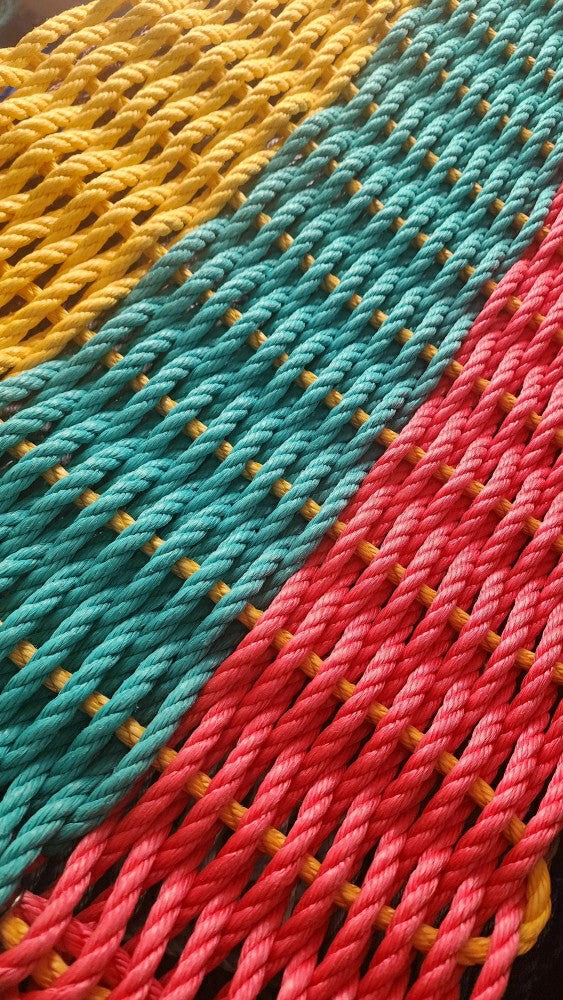 Plow & Hearth Three Stripe RopeMat Pink Teal Yellow