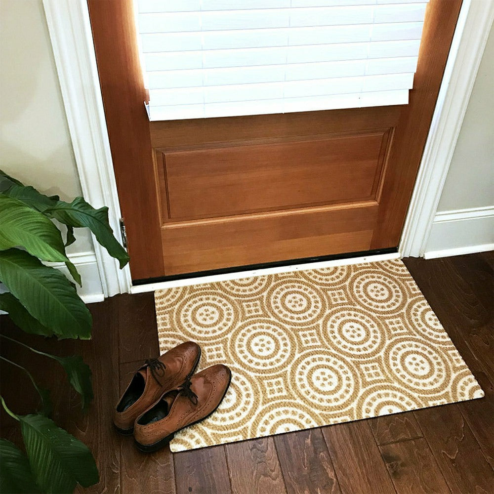 Plow & Hearth Neighburly Medallions Doormat, Coir & White Double Door