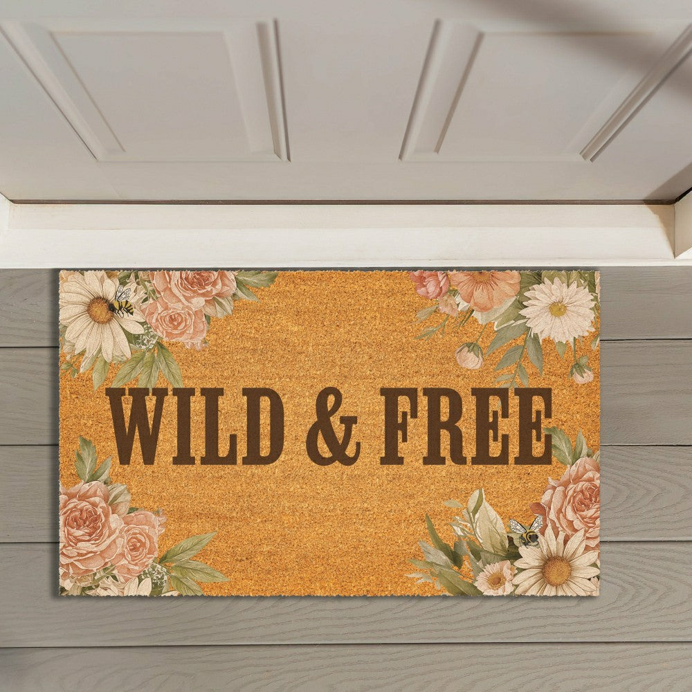 Plow & Hearth Petal & Plow Floral Boots Coir Mat, 30"x18"