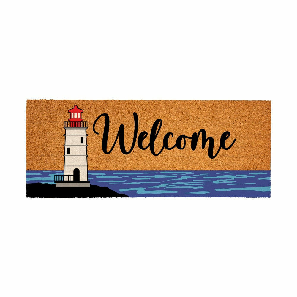 Plow & Hearth Coastal Coir Mat Welcome Red Lighthouse 60x24"