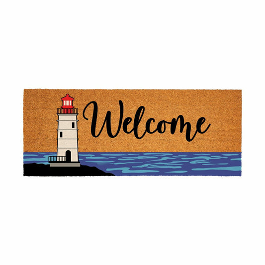 Plow & Hearth Coastal Coir Mat Welcome Red Lighthouse 60x24"