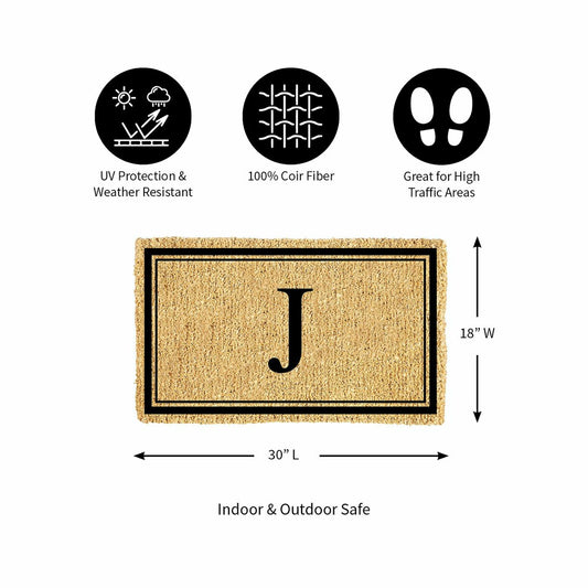 Plow & Hearth Monogram Coir Mat, Letter "J"