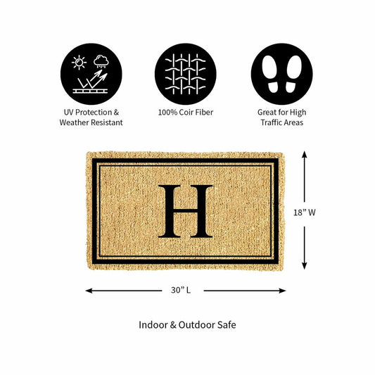 Plow & Hearth Monogram Coir Mat, Letter "H"