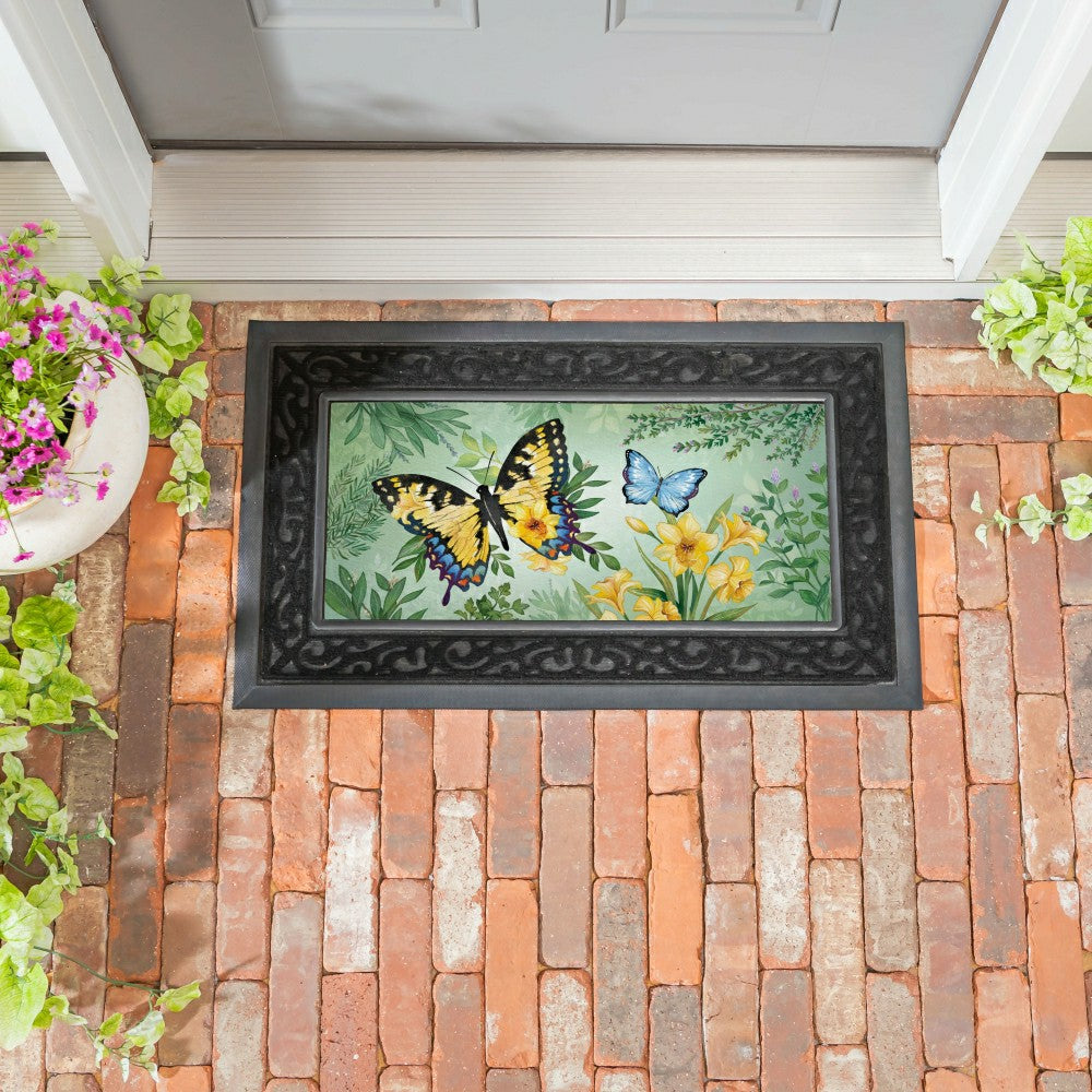 Plow & Hearth Cottage Garden Green & Yellow Florals Monarch Butterfly Sassafras Swit