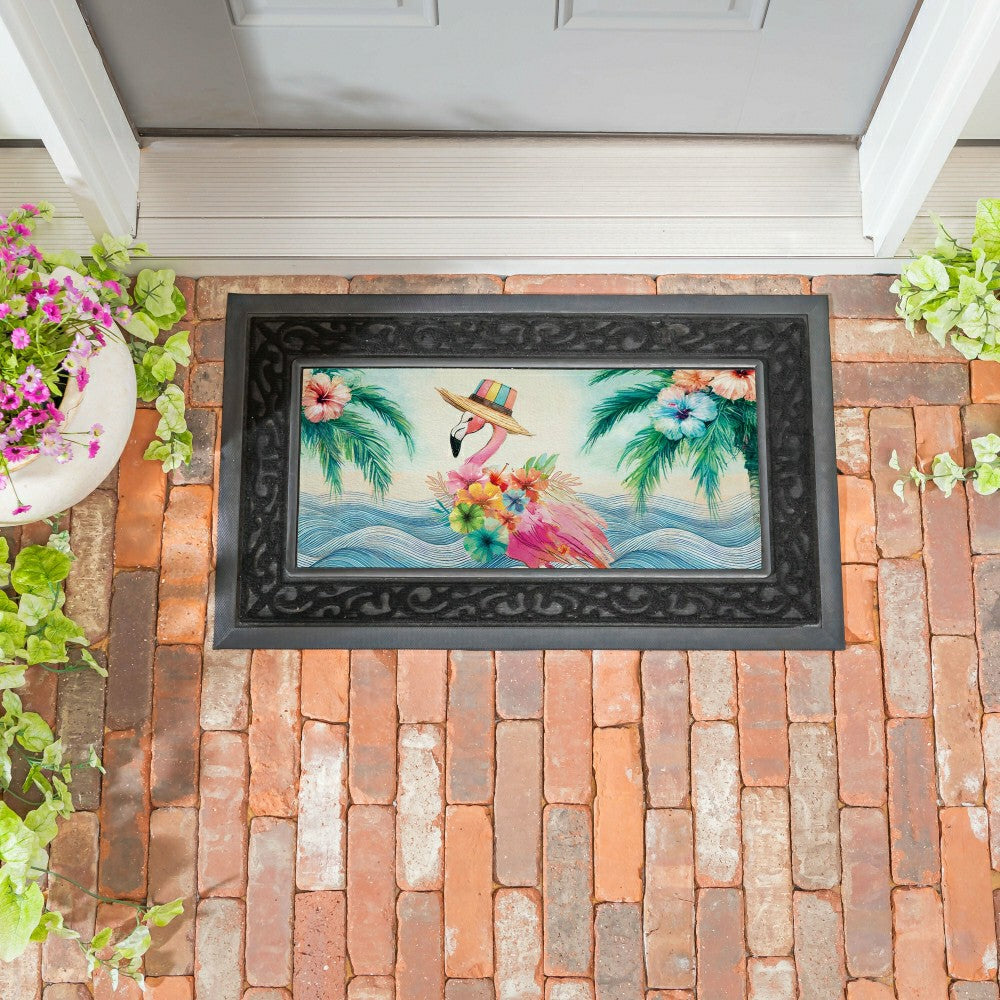 Plow & Hearth Palm Beach Floral Flamingo Sassafras Switch Mat