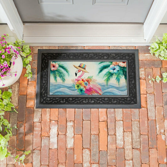 Plow & Hearth Palm Beach Floral Flamingo Sassafras Switch Mat