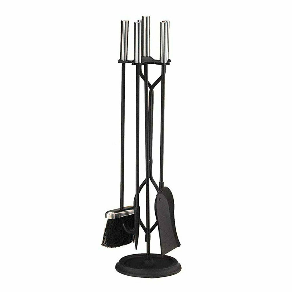 Plow & Hearth Pewter & Black 4-Piece Fireplace Tool Set