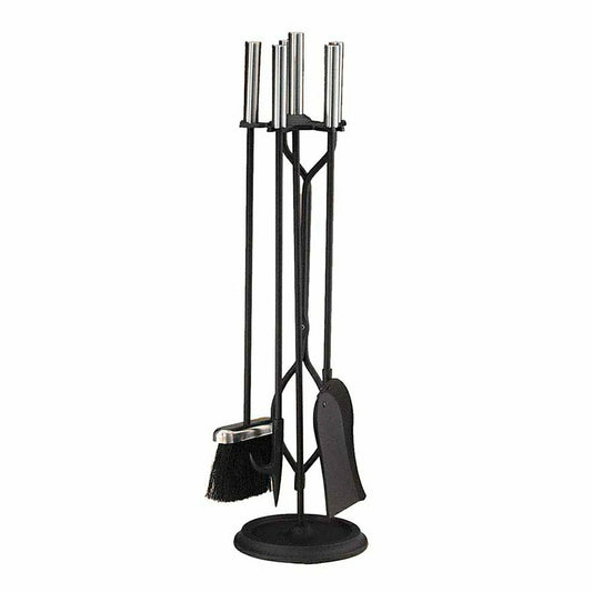 Plow & Hearth Pewter & Black 4-Piece Fireplace Tool Set
