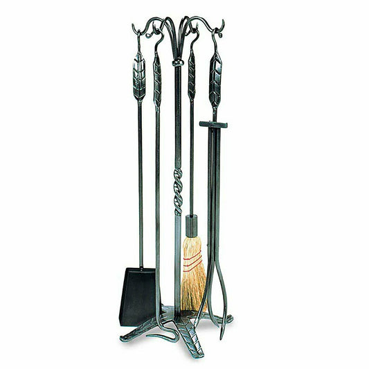 Plow & Hearth 5-Piece Fireplace Tool Set with Leaf Handles