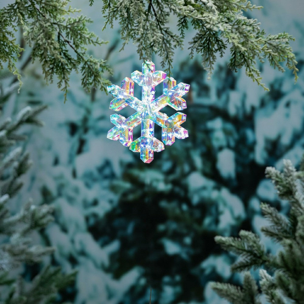 Plow & Hearth Pearl and Pine Outdoor Lamp & Lighting, LED Snowflake, 9"H