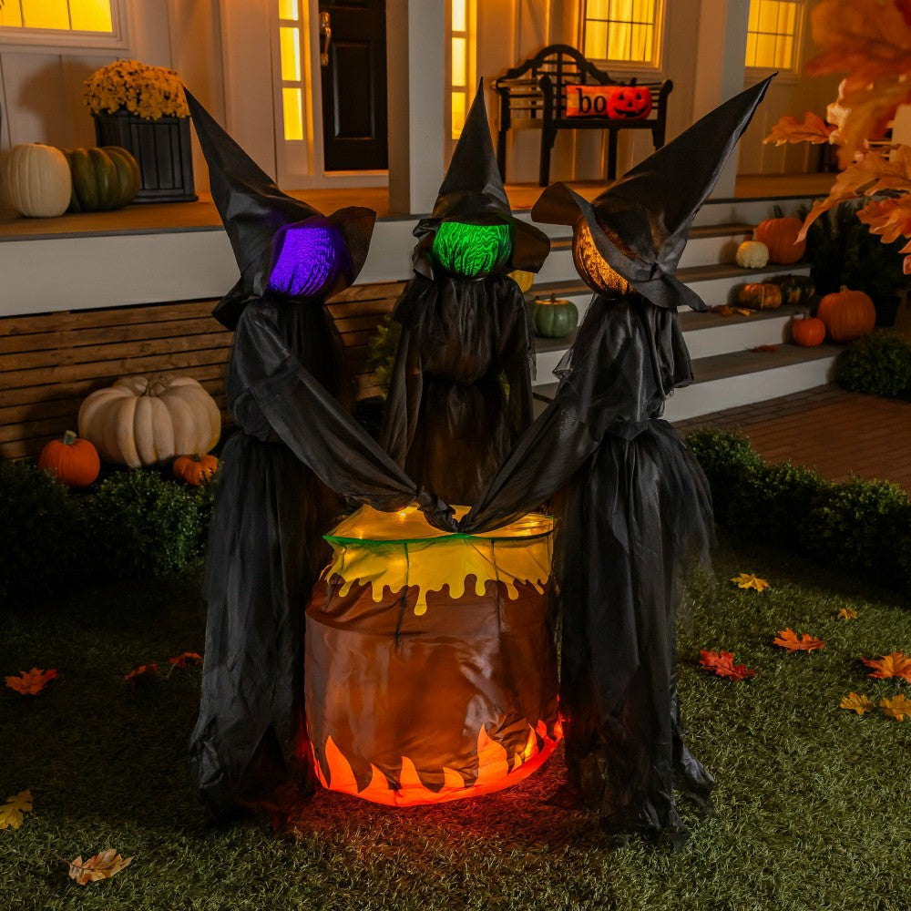 Plow & Hearth Halloween LED Set of 3 Witches and Cauldron Garden Stake, 52"