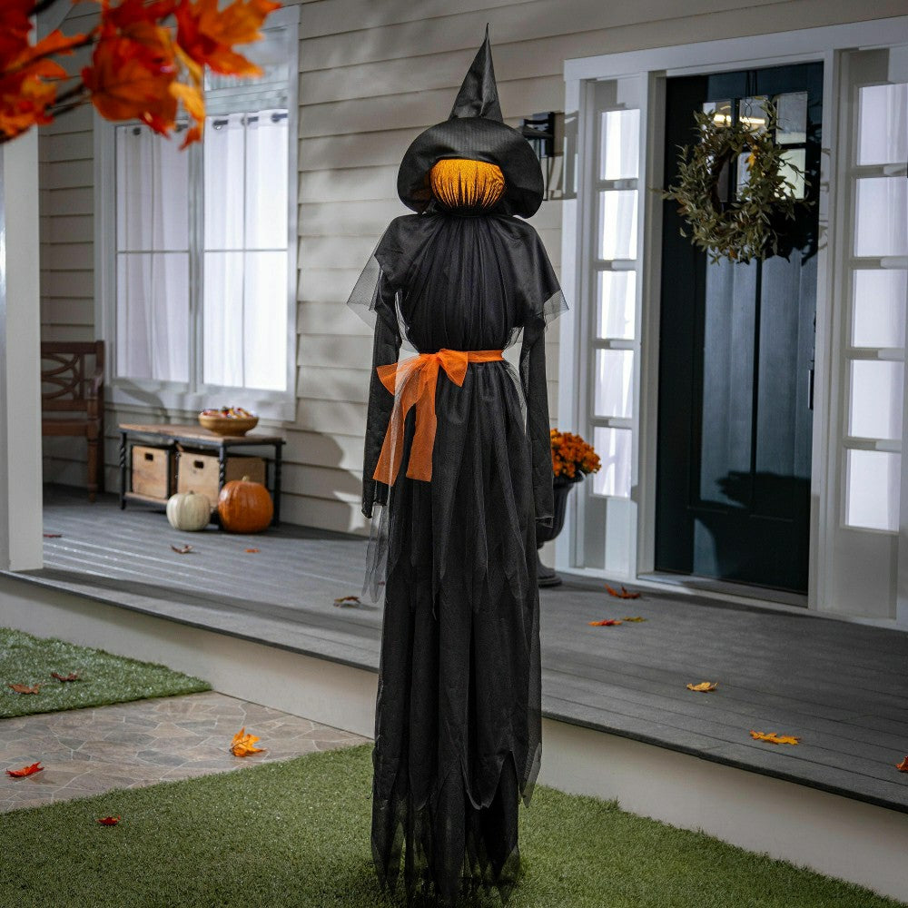 Plow & Hearth 76" Witch Lighted Fabric Garden Stake with Orange Bow