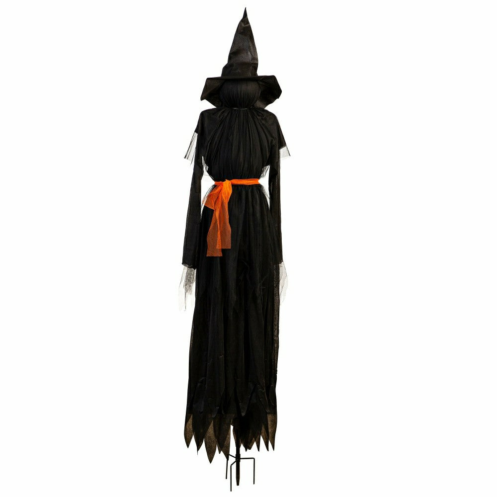 Plow & Hearth 76" Witch Lighted Fabric Garden Stake with Orange Bow
