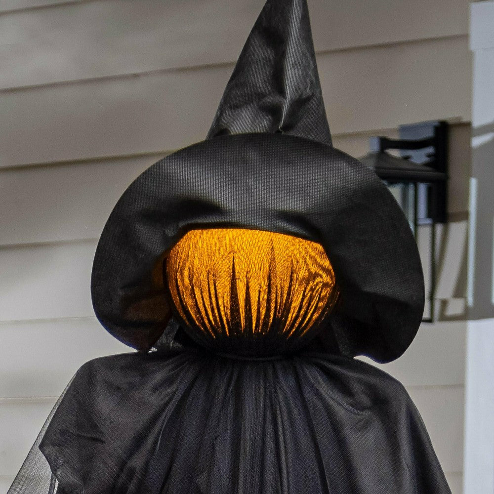 Plow & Hearth 76" Witch Lighted Fabric Garden Stake with Orange Bow