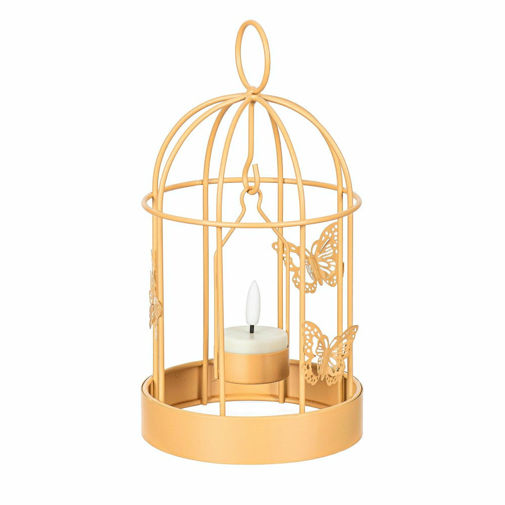 Plow & Hearth Bird Cage LED Candle Lantern, Yellow